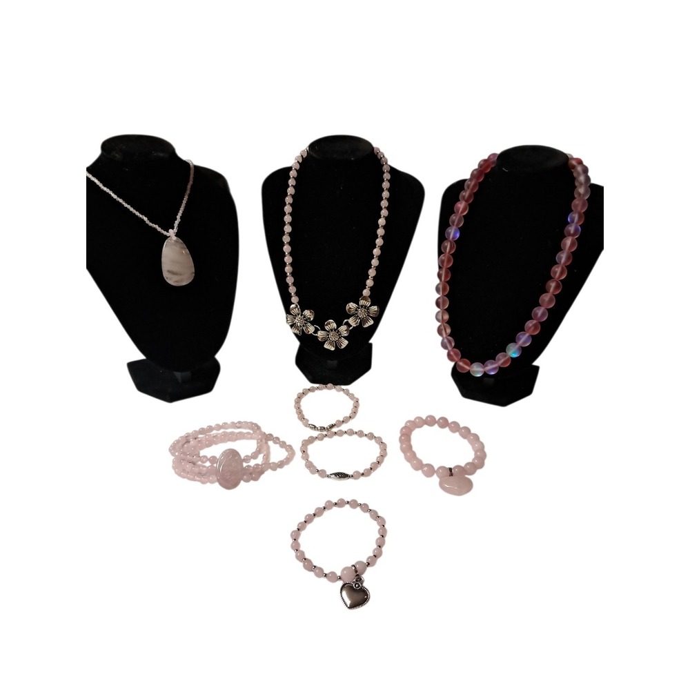 Pink Costume Jewelry Lot. 5 Bracelets And 3 Necklaces